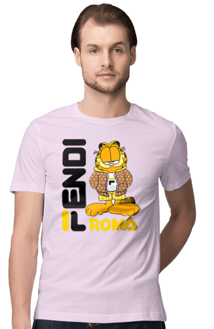 Футболка чоловіча з принтом "Fendi Гарфілд". Fendi, garfield, бренд, будинок моди, гарфілд, італія, люкс, мода, сумка, фенді. 2070702