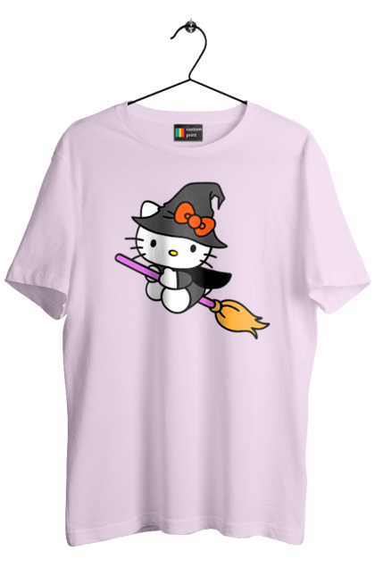 Men's t-shirt with prints Hello Kitty Halloween. Brand, cat, character, halloween, hello kitty, kitten, kitty, witch. 2070702