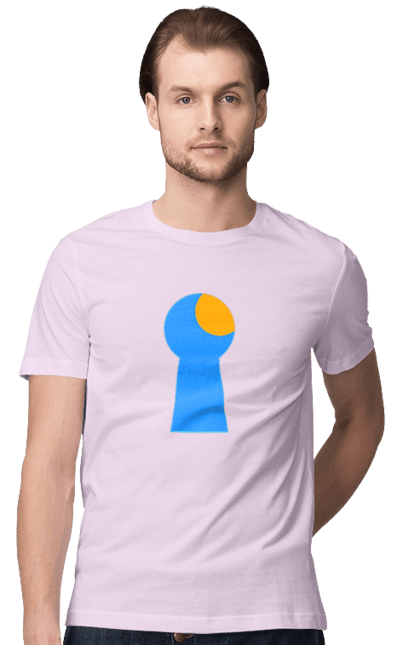 Men`s t-shirt with prints Замочная скважина. Castle, cleft, door, interest, key, light through, open the door, well. 2070702