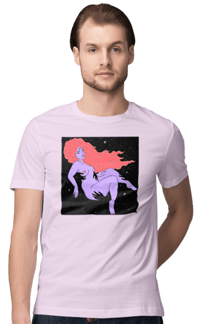 Футболка чоловіча з принтом "Фіолетова Дівчина В Чорній Дирі". Дівчина, лапають. 2070702