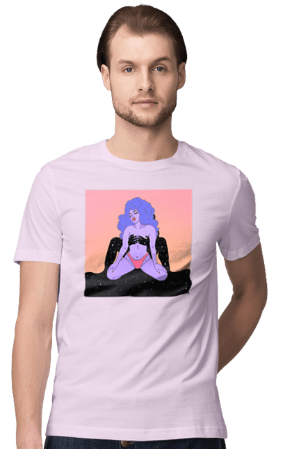 Футболка чоловіча з принтом "Фіолетова Дівчина В Трусиках". Інопланетянка, у трусах. 2070702