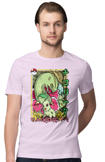 Men's t-shirt with prints Pokemon Chikorita. Anime, chikorita, games, nintendo, pokemon, pokemon go. 2070702