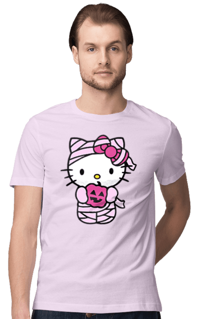 Men's t-shirt with prints Hello Kitty Halloween. Brand, cat, character, halloween, hello kitty, kitten, kitty, mummy. 2070702