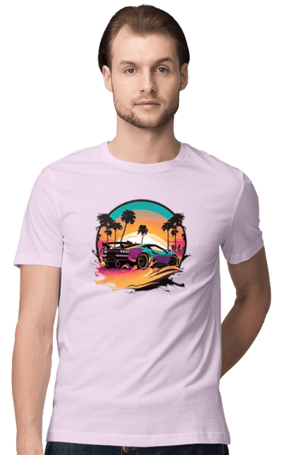 Футболка чоловіча з принтом "Ламборджині Сінтвейв". Авто, автомобіль, ламба, ламборджині, машини, сінтвейв. 2070702