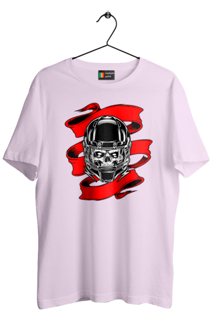 Men`s t-shirt with prints Skull in a motorcycle helmet. Helmet, moto, skull, tape. 2070702