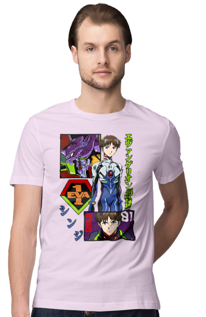 Футболка чоловіча з принтом "Євангеліон". Evangelion, neon genesis evangelion, аніме, єва 01, євангеліон, манга, синдзі, янгол. 2070702