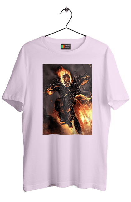 Men`s t-shirt with prints Hell Racer. Chopper, fire, hell racer, motorcycle, skeleton. 2070702