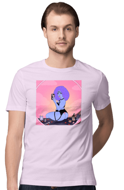 Футболка чоловіча з принтом "Фіолетова Дівчина Фото У Дзеркалі". Білизна, дзеркало, фото. 2070702