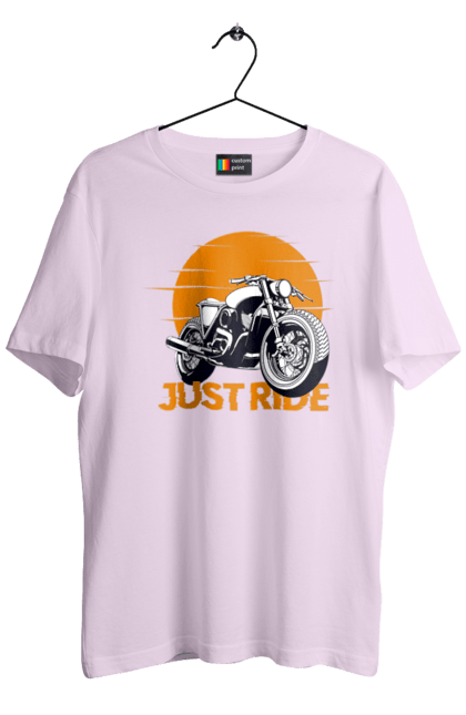 Men`s t-shirt with prints Motorcycle, Just Go. Motorbike, riding, road. 2070702