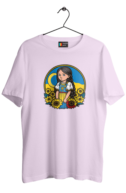 Футболка чоловіча з принтом "Мила Українська дівчинка". Блакитний, жовтий, жовто-блакитний, зроблено в україні, патріот, патріоти україни, підтримую україну, прапор україни, україна, українська дівчинка. 2070702