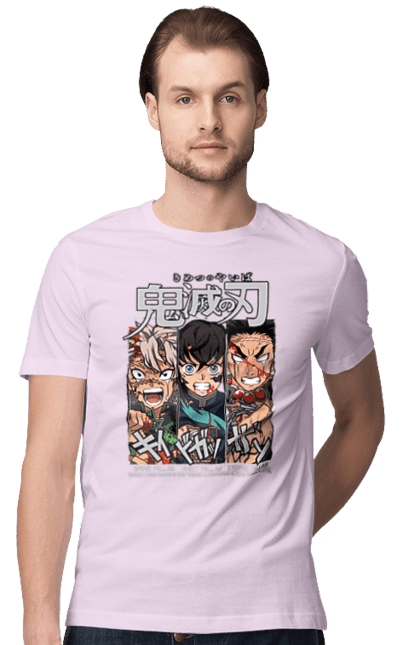 Men's t-shirt with prints Demon Slayer Sanemi Muichiro Gyomei. Anime, demon slayer, gyomei, himejima, kimetsu no yaiba, manga, muichiro, sanemi. 2070702