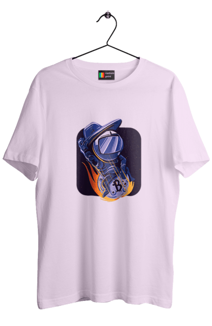 Футболка чоловіча з принтом "Космо біткоїн". Биткоин, бінарний, біткоїн, біткойн, валюта, гроші, крипто, програміст, хакер. 2070702