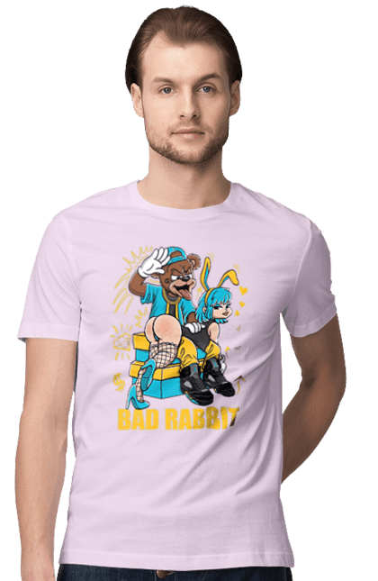 Футболка чоловіча з принтом "Поганий кролик". Бдсм, ведмідь, дівчина, кролик, поганий кролик, прикольна, смішна. 2070702