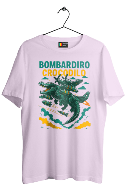 Футболка чоловіча з принтом "Bombardino Crocodilo". Bombardino, bombardino crocodilo, crocodilo, бомбардіно крокоділо, крокодил, крокодил літак, крокодил мем, мем, мем бомбардине крокодило. 2070702
