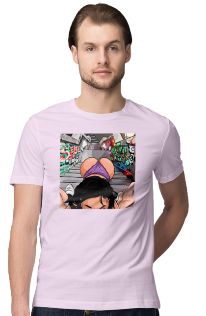 Футболка чоловіча з принтом "Дівчина На Колінах Перед Хлопчиною". Гола, жопа, на колінах, смоктати. 2070702