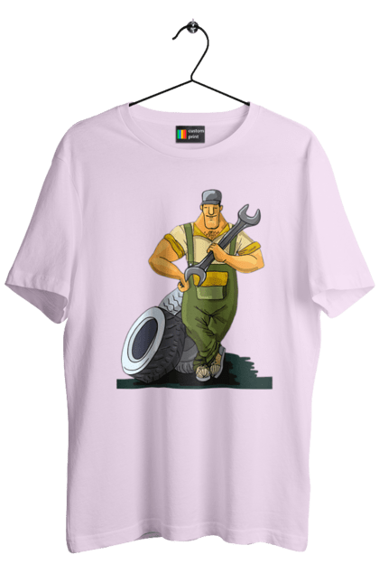 Футболка чоловіча з принтом "Автомайстер". Гайковий ключ, колеса, професія. 2070702