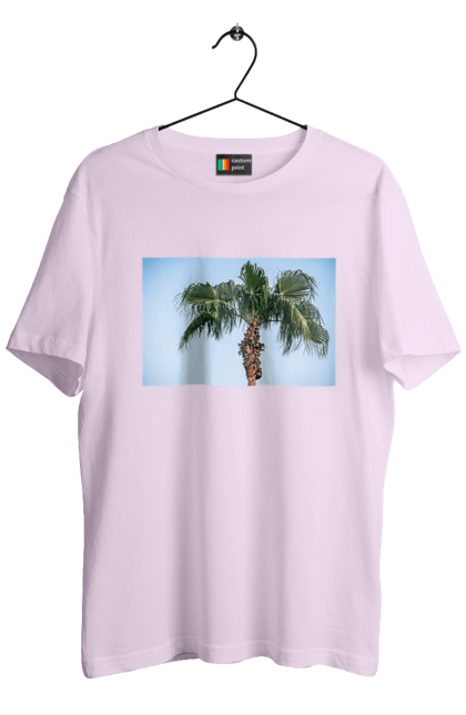 Футболка чоловіча з принтом "Пальма на тлі неба". Берег, блакитне, відпочинок, відпустку, єгипет, зелений, зелені, лист, листя, море, небо, оазис, океан, острів, пальма, південь, подорож, пригоди, тропіки, туреччина. 2070702