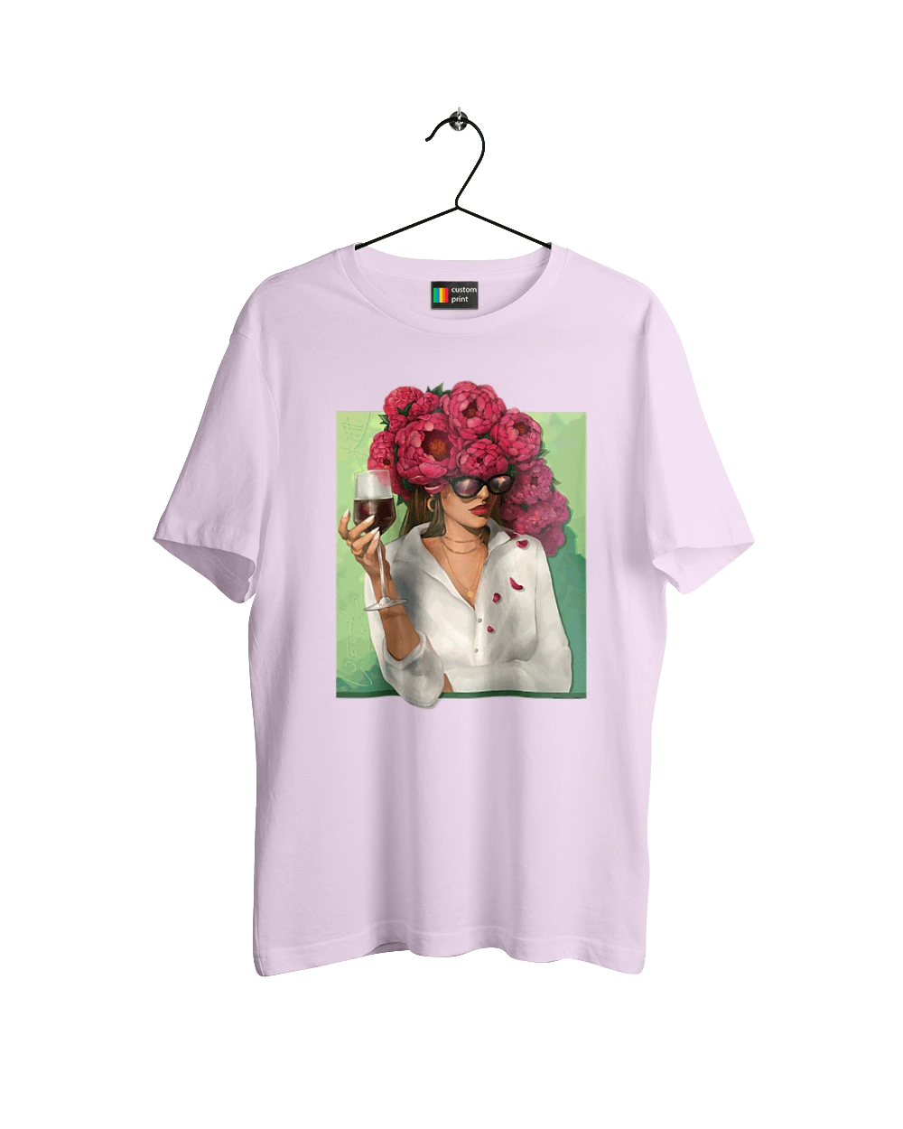 Девушка с пионами и бокалом