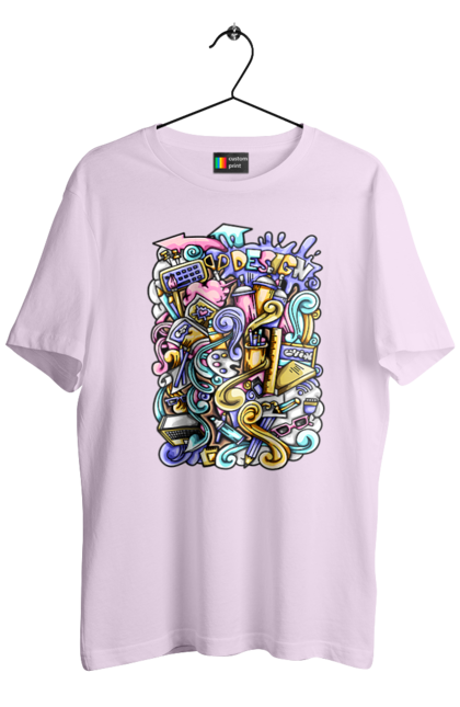 Футболка чоловіча з принтом "Школа навчання". Зошит, калькулятор, канцелярія, навчання, олівець, ручка, школа. 2070702