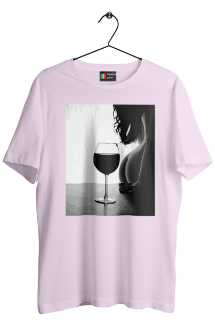 Футболка чоловіча з принтом "Келих вина". Вино у келиху, грація, знову п`ятниця, очікування, тіло жінки, форми жіночого тіла. 2070702