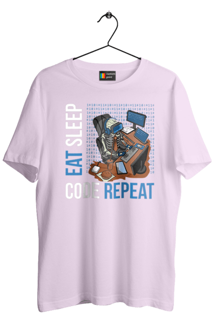 Футболка чоловіча з принтом "Їж Cпи Кодуй Повторюй". Айті, айтішник, для айтішника, для програміста, їж спи, кодуй повторюй, подарунок айтішнику, подарунок програмісту, програміст, розробник. 2070702