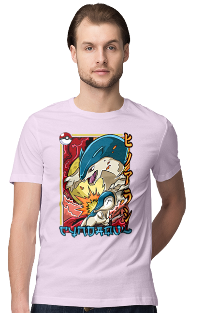 Men's t-shirt with prints Pokemon Cyndaquil. Cyndaquil, nintendo, pokemon, pokemon go. 2070702