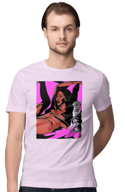 Men`s t-shirt with prints Girl Gets Fun. Cat, naked, passion, satisfaction. 2070702