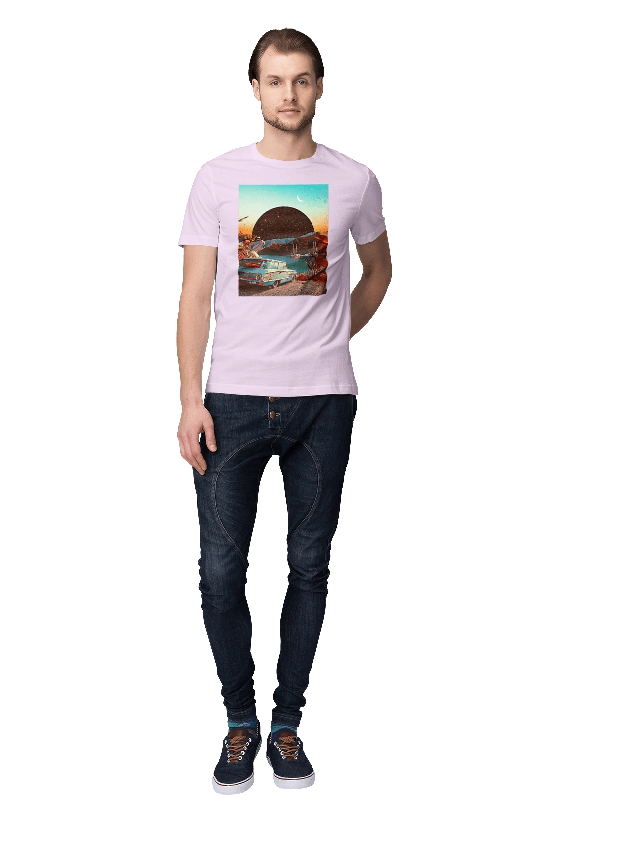 Painting, car by the river