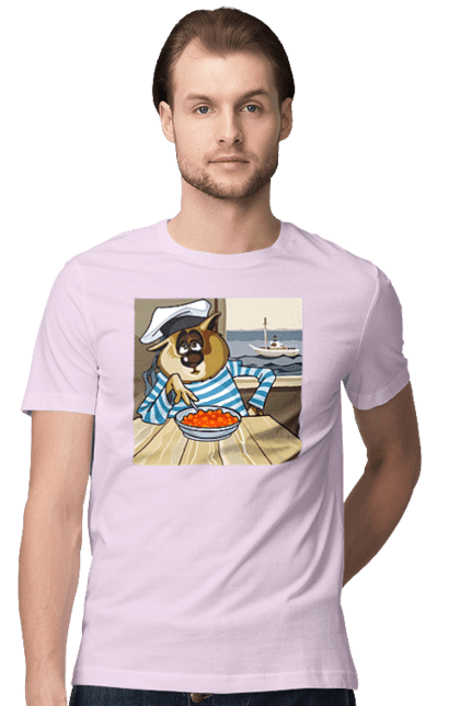 Футболка чоловіча з принтом "Кот Моряк, На Кораблі Їсть Червону Ікру". Ікра, кіт, корабель, моряк. 2070702