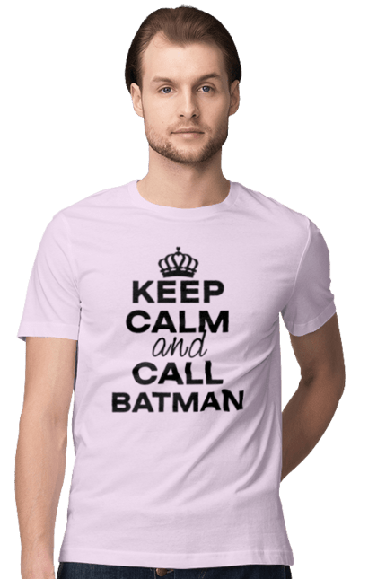 Футболка чоловіча з принтом "Keep Calm and Call Batman чорна". Бетмен, з написами, зберігай спокій, меми, популярні, прикольні. 2070702