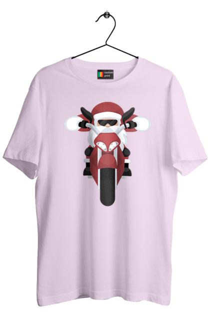 Футболка чоловіча з принтом "Санта на мотоциклі". Мотоцикл, новий рік, різдво, санта. 2070702