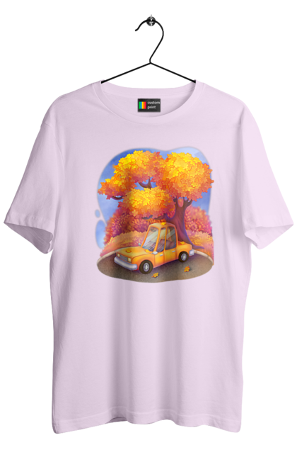 Футболка чоловіча з принтом "Осiнь Авто Дерево". Дерево, жовтий мила ілюстрація, машина, осінь, помаранчевий. 2070702