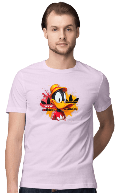 Футболка мужская с принтом Даффи Дак Adidas. Adidas, daffy duck, looney tunes, merrie melodies, warner brothers, даффи дак, мультфильм, персонаж, утка даффи. 2070702