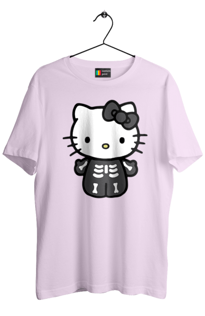 Футболка чоловіча з принтом "Хелло Кітті Хелловін". Halloween, hello kitty, zombie, бренд, зомбі, кошеня, персонаж, скелет, хелло кітті, хелловін. 2070702