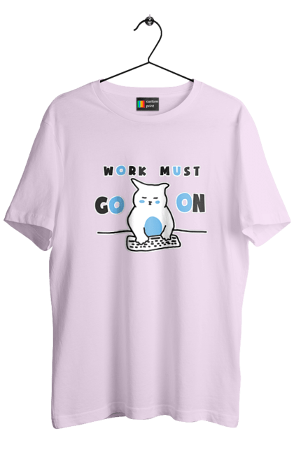 Men`s t-shirt with prints Work must go on. Cat, cats, work. 2070702