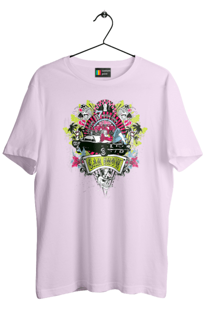 Футболка чоловіча з принтом "Автомобільне Шоу, Літо". Автомобіль, гроші, карти, пальма, шоу. 2070702