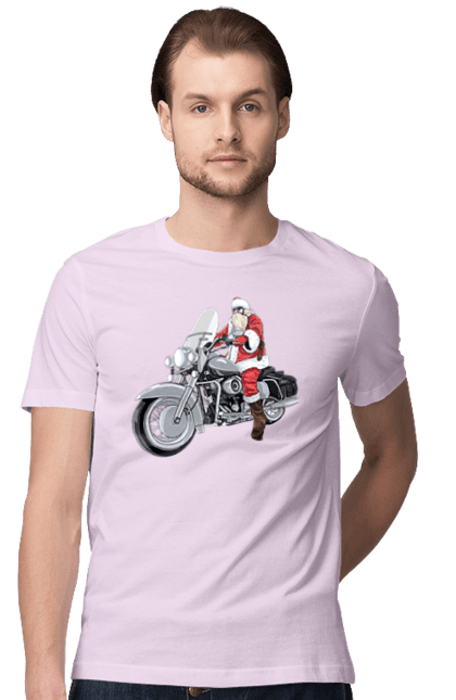 Футболка чоловіча з принтом "Санта На Мотоциклі". Мотоцикл, новий рік, санта, свято. 2070702