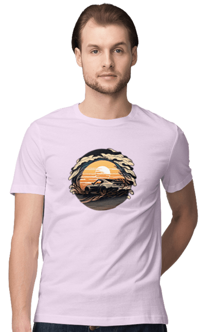 Футболка чоловіча з принтом "Додж на заході сонця". Авто, автомобіль, додж, машина, машини. 2070702
