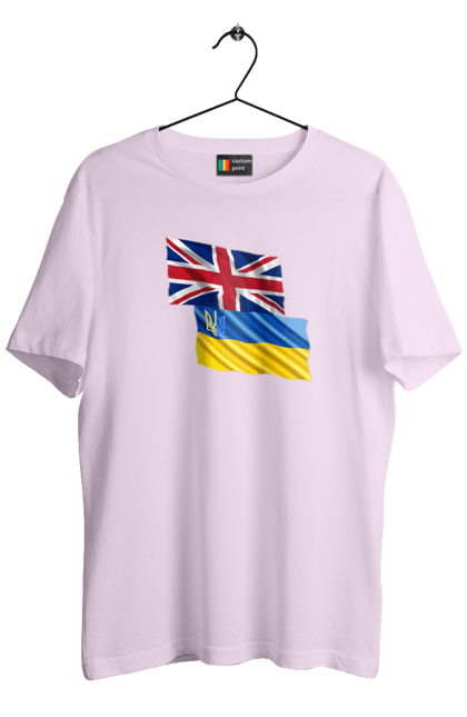 Футболка чоловіча з принтом "Прапор Великої Британії, прапор України, Підтримка України". Британія, велика британія, війна, киев, мир, національні кольори, прапор, прапор британії, прапор великої британії. 2070702