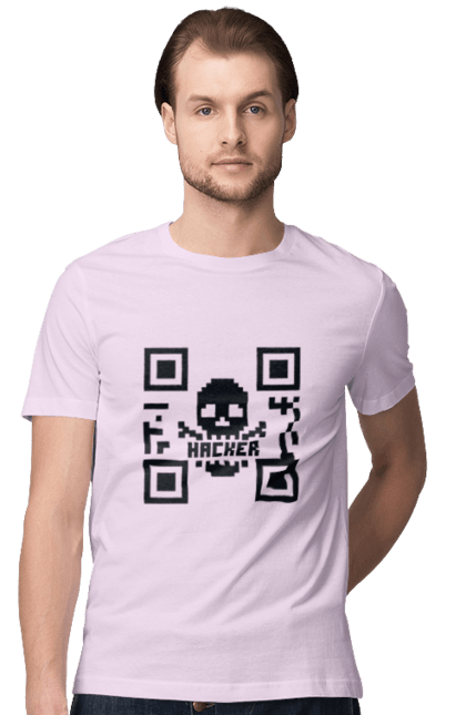 Футболка чоловіча з принтом "Хакер hacker". Geek, hacker, ios, qr code, qr код, ай ті, айтішник, геймер, гік, іт, мем, позитив, пранк, програміст, розробник, хакер. 2070702
