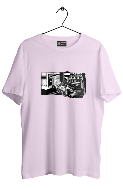 Футболка мужская с принтом Опасный Автомобиль на дорогах улиц. Автомобиль, быстрый, гонки, машина, опасный, черно-белый. 2070702