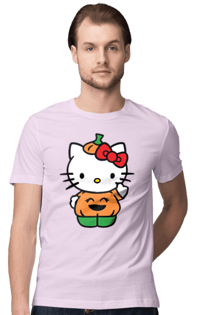 Men's t-shirt with prints Hello Kitty Halloween. Brand, character, halloween, hello kitty, kitten, kitty, pumpkin. 2070702