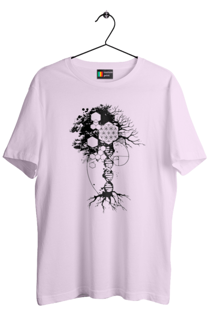 Футболка чоловіча з принтом "Древо життя". Геном людини, дерево життя, золотий перетин, квітка життя, сакральна геометрія, таємниця світобудови, таємниця числа фібоначчі, число бога, число фібоначчі. 2070702