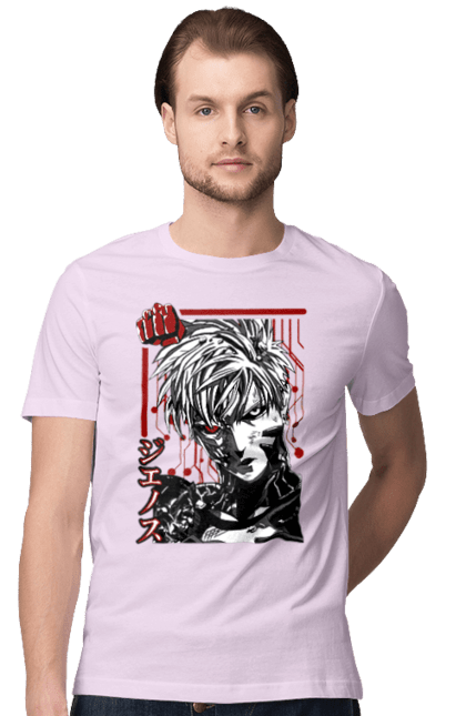 Men's t-shirt with prints One Punch Man Genos. Anime, comedy, cyborg, demon, demon cyborg, genos, manga, one punch man, parody, superheroes. 2070702