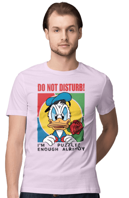 Men's t-shirt with prints Donald Duck Do not disturb!. Animated series, cartoon, disney, do not disturb, donald duck. 2070702