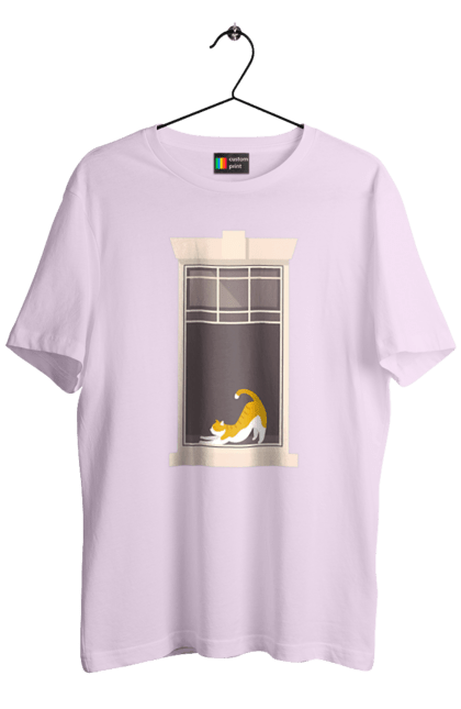 Футболка чоловіча з принтом "Кіт В Вікні". Вікно, кіт, потягушки, рудий. 2070702