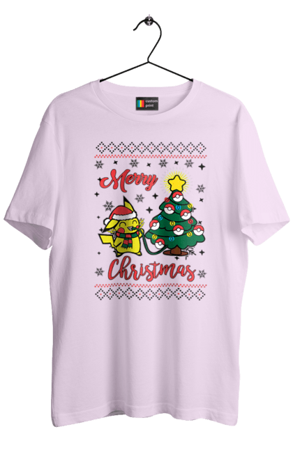 Men`s t-shirt with prints Pikachu Merry Christmas!. Anime, christmas, game, manga, merry christmas, nintendo, pikachu, pokemon. 2070702