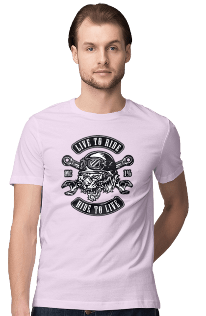Футболка чоловіча з принтом "Жити, Щоб Їздити, Тигр". Їздити, мопед, тигр. 2070702