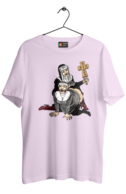 Футболка чоловіча з принтом "Монашки БДСМ". Бдсм, крута, модна, молодіжна, плескає по дупі, рок, рольові ігри, черниці бдсм, черницю, черниця. 2070702