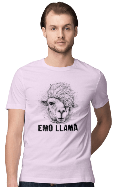 Футболка чоловіча з принтом "Емо Лама". Alpaca, animals, distressed, emo, funny, llama, vintage, емо, лама. 2070702